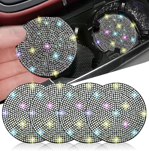 Vista 14 de NBTEPEM 2 posavasos de auto con diamantes de imitación, 2.75 pulgadas, antideslizantes, a prueba de golpes, universal, a la moda, para auto