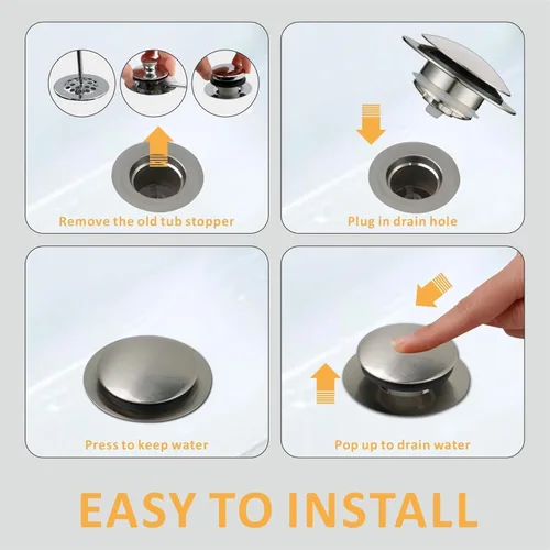 Vista 3 de WELLUP Tapones de drenaje cepillados, tapón de drenaje universal para bañera desplegable de punta de repuesto, elevación y giro para bañera, kit