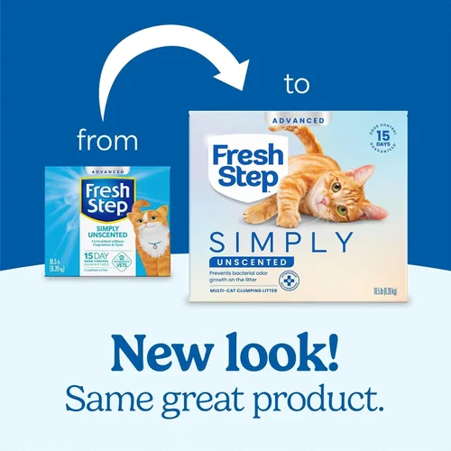 Vista 2 de Fresh Step Advanced Arena para gatos aglomerada simplemente sin perfume, Fresh Step Arena para gatos sin perfume combate el olor al contacto, caja