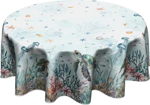 Vista 46 de Giwawa Mantel redondo de bola de Navidad de 60 pulgadas, impermeable, cubierta de mesa para el hogar, restaurante, cocina, picnic, decoración