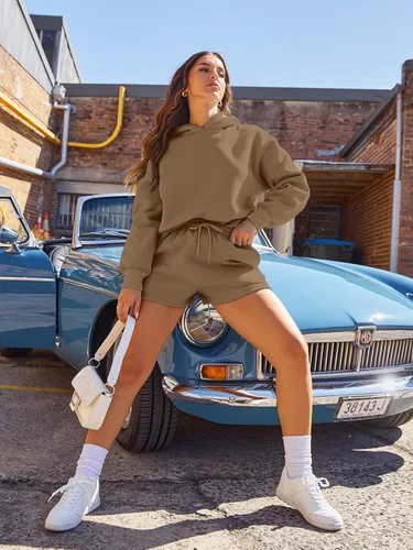 Vista 4 de AUTOMET Conjunto de 2 piezas para mujer, sudadera con capucha de gran tamaño, conjunto de ropa casual para otoño, ropa de moda