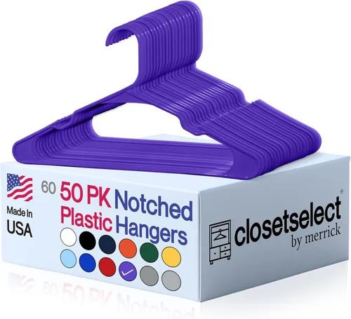 Vista 16 de Perchas de plástico paquete de 50 perchas fuertes que ahorran espacio, fabricadas en Estados Unidos, colgador de plástico perfecto para camisas