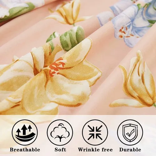 Vista 7 de JSD Juego de sábanas de 4 piezas con estampado floral naranja, tamaño King, sábanas de microfibra botánica suave, bolsillo extra profundo