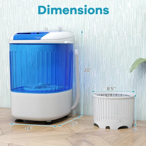 Vista 2 de Giantex Minilavadora portátil compacta, capacidad de 5.5 libras, pequeña lavadora de lavandería compacta con tambor giratorio y manguera de drenaje