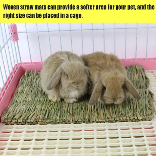 Vista 5 de Hamiledyi Paquete de 18 alfombrillas tejidas con hierba de conejo, paja natural, esteras de heno hechas a mano, ropa de cama para dormir, molienda