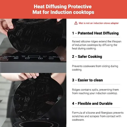 Vista 7 de VEM Induction Cooktop Mat - Silicone Scratch Protector - for Magnetic Stoven - Non Slip Pads to Prevent Pots from Sliding During Cooking