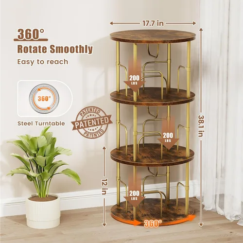 Vista 10 de Estantería giratoria de 5 niveles, torre giratoria apilable de 360 °, estantería giratoria de pie estrecha que ahorra espacio, estantería giratoria