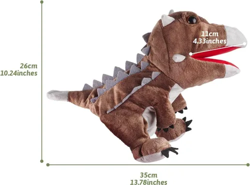 Vista 7 de Marionetas de mano de dinosaurio de felpa, juguete de dinosaurio suave, regalos para niños (2 piezas)