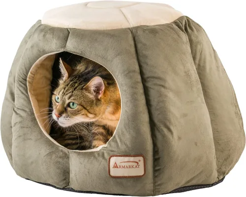 Vista 4 de Armarkat Cama para gatos, verde laurel y beige