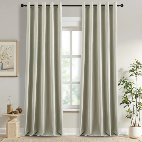 Vista 18 de DONREN Cortinas opacas completas para dormitorio, aislamiento térmico y reducción de ruido, cortinas de lino con ojales para sala de estar y Negro