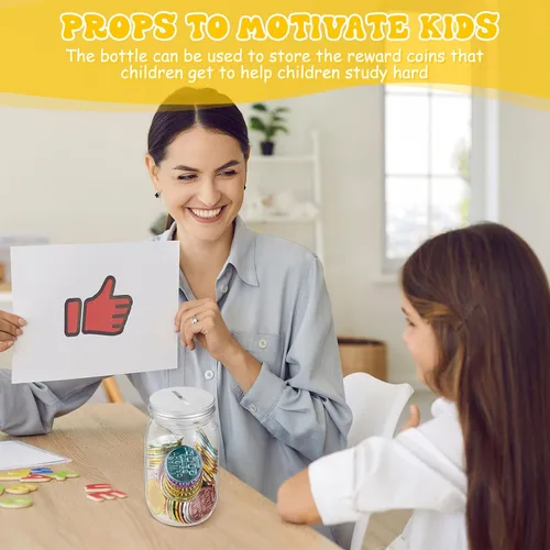 Vista 7 de Roowest 3 tarros de monedas para fichas de comportamiento, tarros de recompensa de plástico a granel para niños, fichas, aula, gestión