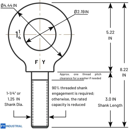Vista 2 de Perno de Ojo de Hombro para Elevación de 1-1/4"-7 X 3