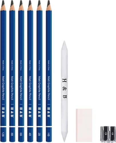 Vista 3 de H & B Lápices de boceto profesionales de 9 piezas, lápices mate para bocetos, juego de lápices de boceto para dibujo, sombreado y bocetos