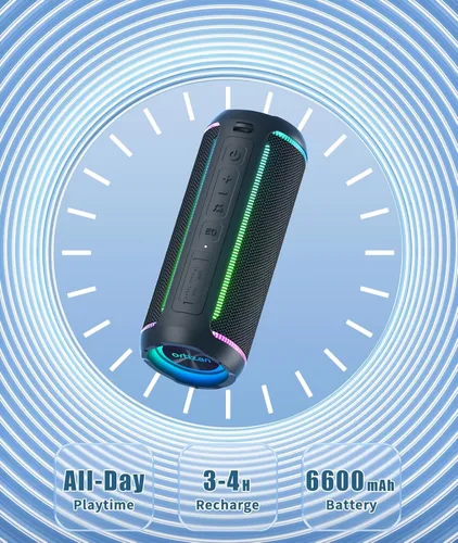 Vista 5 de Oritzan Altavoz Bluetooth portátil, sonido fuerte de 40 W y graves profundos, impermeable IPX7, estéreo inalámbrico verdadero, Bluetooth 5.3, luces