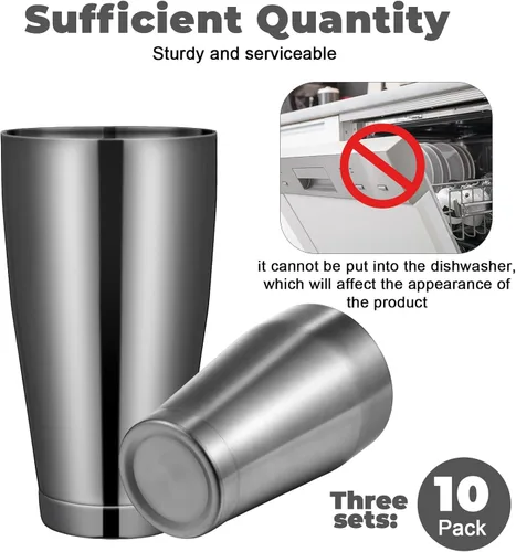 Vista 4 de Lallisa Juego de 10 cocteleras profesionales Boston de acero inoxidable, mezclador de bebidas, herramientas básicas, batidor de metal