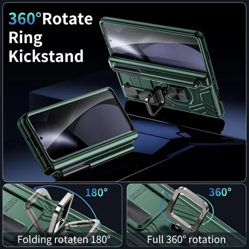 Vista 3 de WSKEN Funda para Samsung Galaxy Z Fold 5 con soporte para S Pen [protección de bisagra] [cubierta de cámara deslizante]