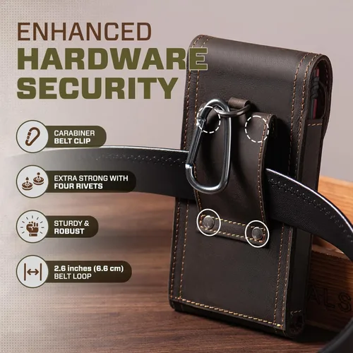 Vista 4 de Hengwin Funda de cuero para teléfono celular para cinturón, soporte para teléfono compatible con iPhone 17 Pro Max 16 Pro Max 15 Pro Max 14 Pro Max