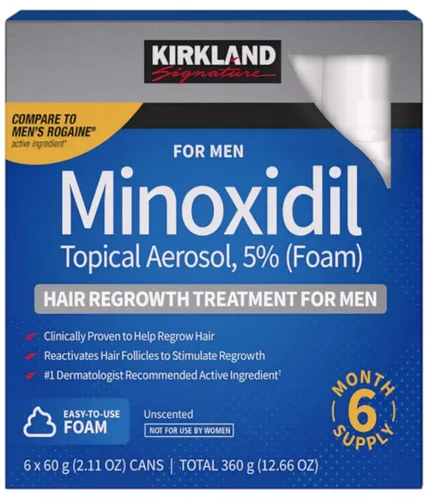 KIRKLAND SIGNATURE - Aerosol tópico de minoxidil para hombre, 5% espuma, tratamiento de crecimiento del cabello, 6 x 2.11 onzas (total 12.66 onzas)