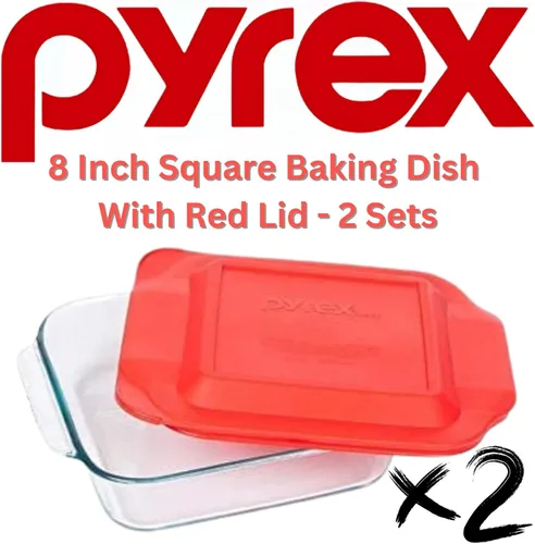 Vista 3 de Pyrex Basics 8 Cuadrado con tapa roja (2 PACK)