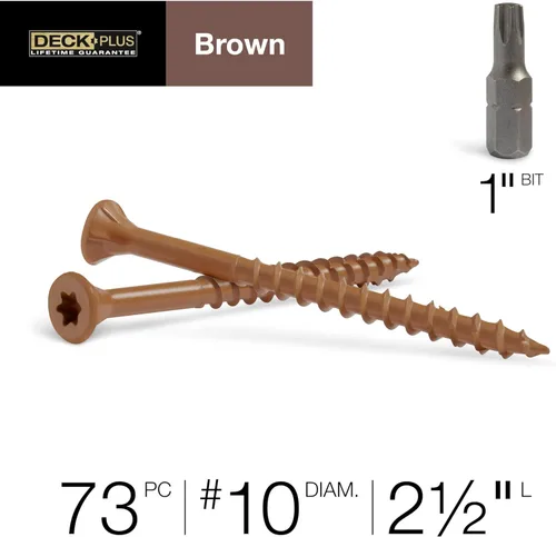 Vista 4 de Deck Plus Tornillos para valla y madera exterior con revestimiento epoxi de 2-1/2 pulgadas #10 x 2-1/2 pulgadas, rosca gruesa incluida, tornillo
