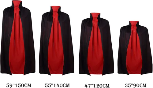 Vista 5 de Disfraz de capa reversible con cuello alto y capucha, color negro y rojo