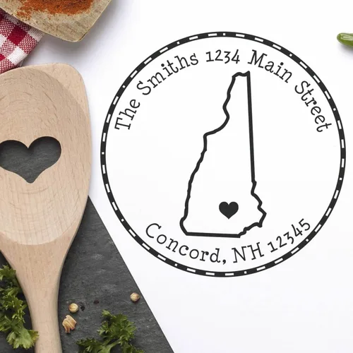 Vista 59 de Sello de dirección de devolución de Alabama, redondo autoentintado personalizado, 1-5/8 pulgadas tamaño de impresión Alabama State Luv Stamper