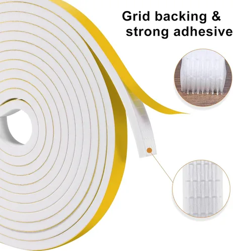 Vista 3 de Door Insulation Strips for Around The Door, 1/2"W, 1/4"T, 26 FT White Weather Stripping, High Density Foam Tape Roll Self-Adhesive Door Frame