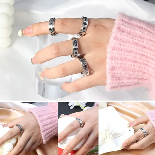 Vista 3 de Anillo de ansiedad para mujer, anillos giratorios: anillos giratorios de acero inoxidable de 0.236 pulgadas (0.236 in) con luna y estrella