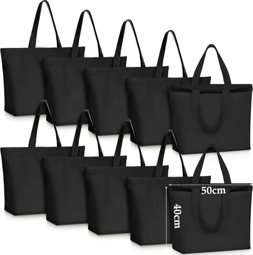 Vista 13 de Epakh Bolsa de mano con cremallera, reutilizable, grande, de lona de algodón en blanco, para compras, a granel, para mujeres, hombres, manualidades