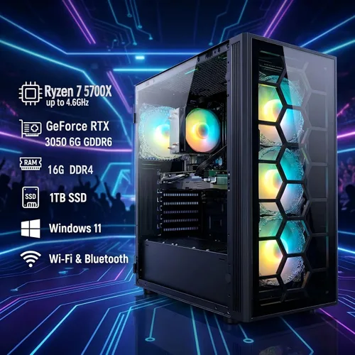 Vista 2 de Escritorio para PC para juegos STGAubron, R7 5700X, RTX 3050 6G, 16G DDR4