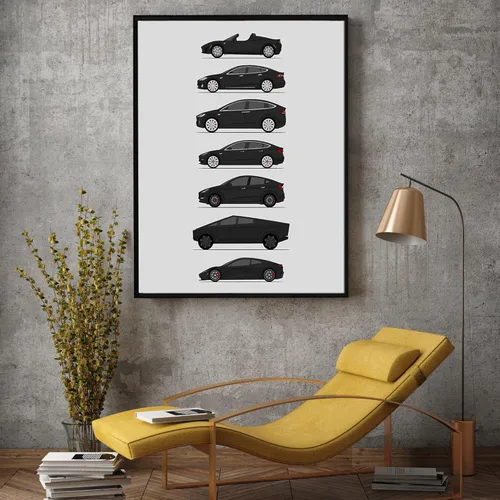 Vista 71 de Custom Car Posters Póster hecho a mano compatible con Tesla Generations e impresión de Roadster, Model S, Model X, Model 3, Model Y, Cyber Truck