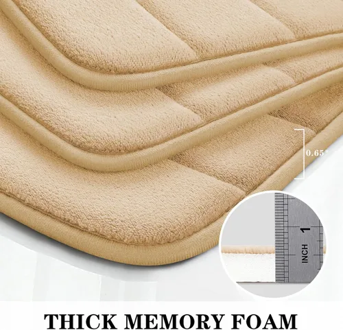 Vista 6 de BYSURE Juego de 3 tapetes de baño de espuma viscoelástica color beige, antideslizantes, extra suaves, absorbentes, lavables a máquina y secos
