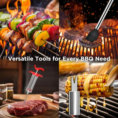 Vista 7 de Kaluns Accesorios para Barbacoa, Regalos para Papá para Navidad, Regalos para Barbacoa, Juego de Herramientas para Barbacoa de Acero Inoxidable