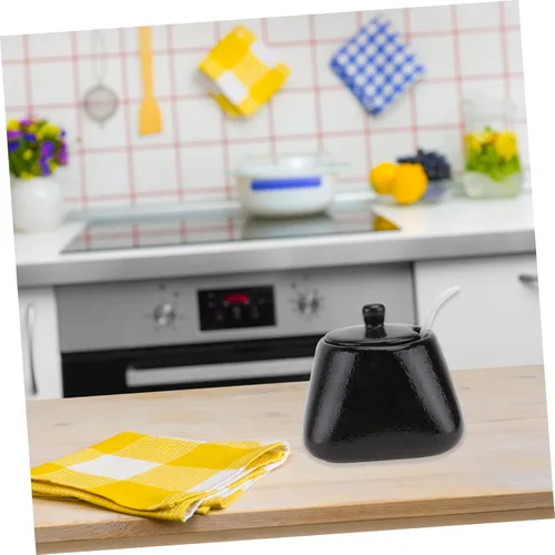 Vista 2 de Cabilock Juego de tarros de cerámica para especias, recipiente de almacenamiento de cocina, tarros de condimentos, cucharas, organizador