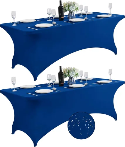 Vista 25 de SuperO - Paquete de 2 manteles de elastano impermeables para mesas de 6 pies, mantel elástico universal ajustable para fiestas, banquetes, bodas