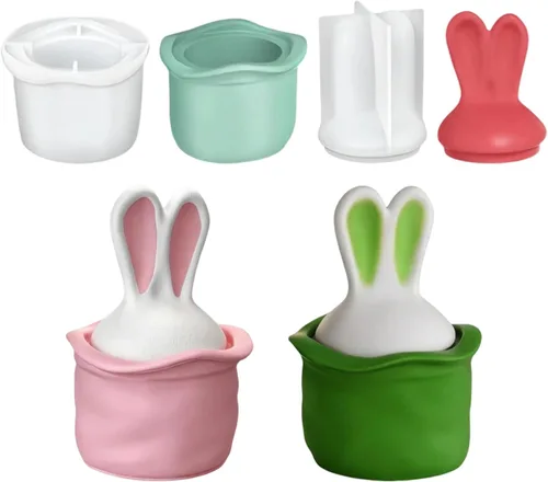 Vista 9 de Easter Bunny Egg Candle Jar Silicone Mold, 3D Rabbit Egg Resin Mold for DIY Candle Vessel, Storage Cup, Desktop Decor & Easter Craft Making