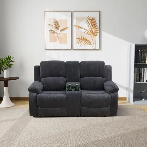 Vista 44 de Juego de sofá reclinable para sala de estar, juego de muebles de 2 piezas, sofá reclinable de 3 asientos y sofá biplaza con portavasos y consola