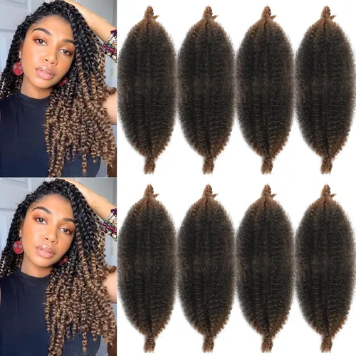 Vista 18 de Parceria 8 Paquetes Cabello para Trenzas Marley Twist de 8 Pulgadas Cabello Afro Twist Elástico Pre-esponjado Cabello Spring Twist Cabello Rizado
