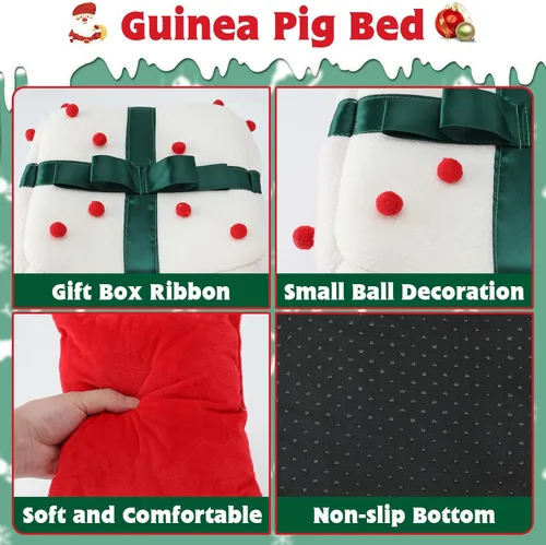 Vista 4 de YUEPET Escondite navideño de conejillo de indias, acogedora cama para animales pequeños, casa cálida de conejillo de indias con cojín extraíble