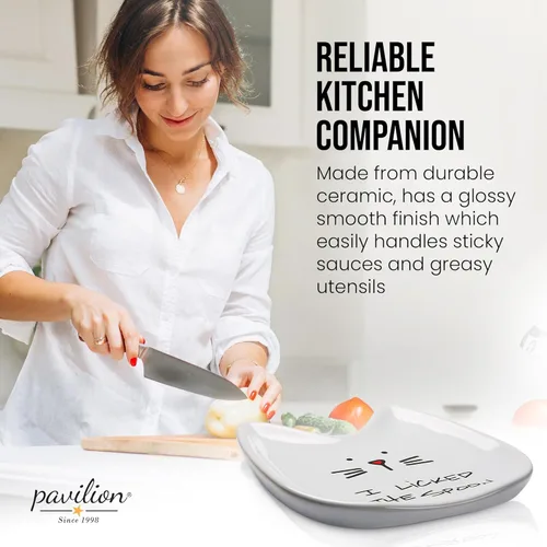 Vista 8 de Pavilion Gift Company Blobby Cat plato apoya cucharas "I Licked the Spoon" de 5 pulgadas, color blanco