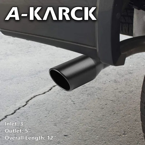 Vista 6 de A-KARCK Punta de escape 3 pulgadas de entrada, 3" de entrada 5" de salida 30.5 cm de largo con acabado negro para tubo de escape de camión, punta