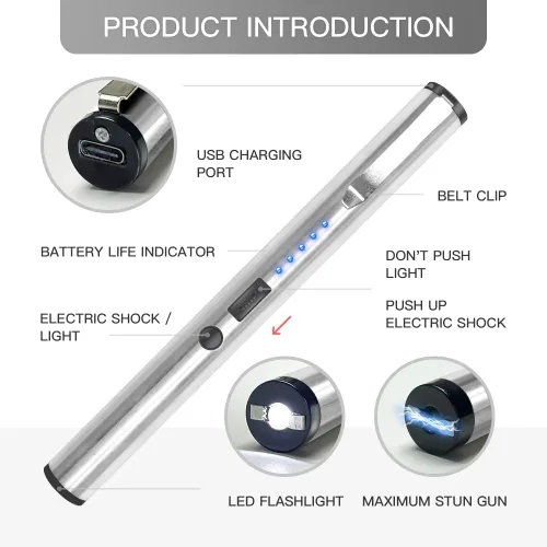 Vista 3 de REAX Stun Gun Auto Defense Pain Pen con linterna de seguridad pluma USB recargable batería indicador