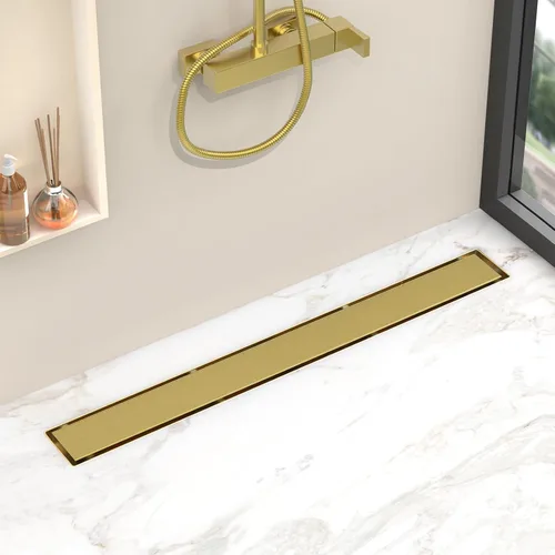 YEFU Drenaje de ducha lineal dorado para baño: drenaje de ducha de 12 pulgadas con rejilla de inserción de azulejos - Drenaje lineal rectangular de