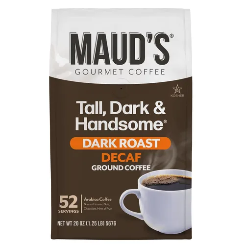 Maud's Café Molido Descafeinado Tostado Oscuro, 1 Bolsa, (20 onzas), 100% Café Arábica, 52 Porciones