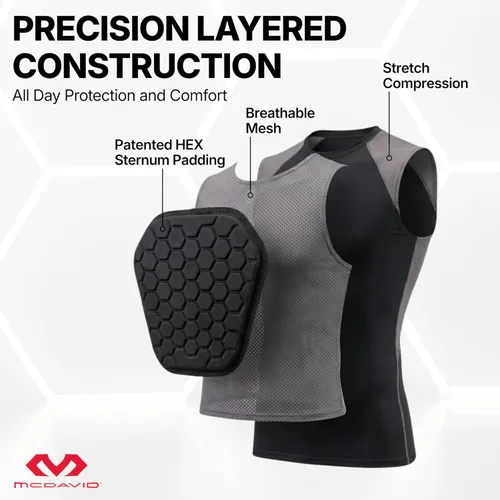 Vista 5 de McDavid HEX Chest Protector Shirt Heart Guard Sternum Compression Padded Shirt for Football, Lacrosse, Softball Rugby - Youth