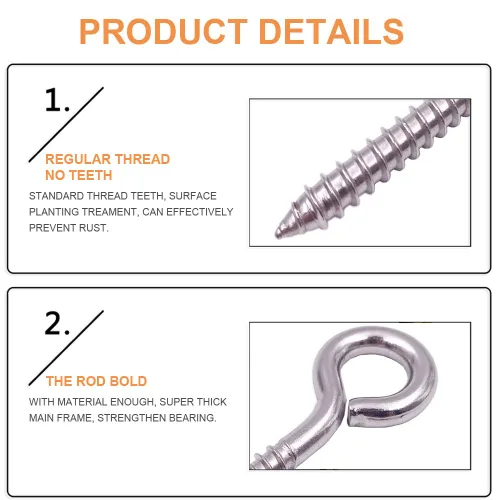 Vista 4 de Paquete de 12 ojales de tornillo de acero inoxidable 304, anillos de gancho de rosca resistentes para yoga, silla de columpio, interior y exterior