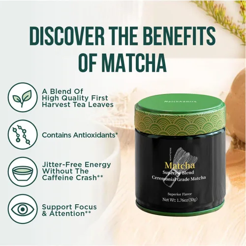 Vista 4 de MatchAdmire Matcha Superior Ceremonial Blend - Polvo de té verde matcha de grado ceremonial First Harvest (1.76 onzas (paquete de 1))