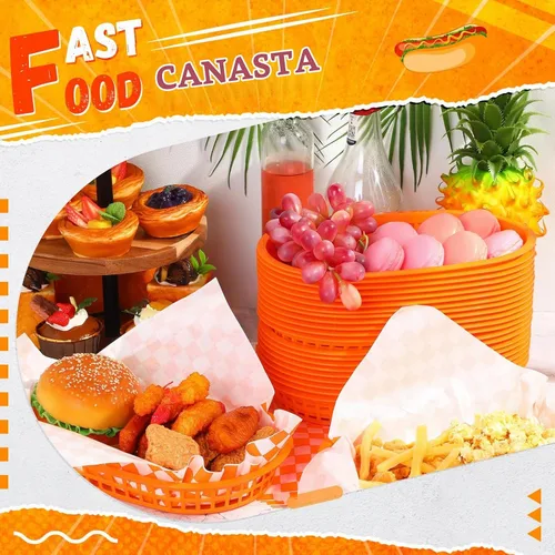 Vista 8 de Uiifan 24 cestas de comida para servir con 100 forros de delicatessen, cestas de comida rápida de 10.5 x 7 pulgadas, bandejas de servicio de Negro