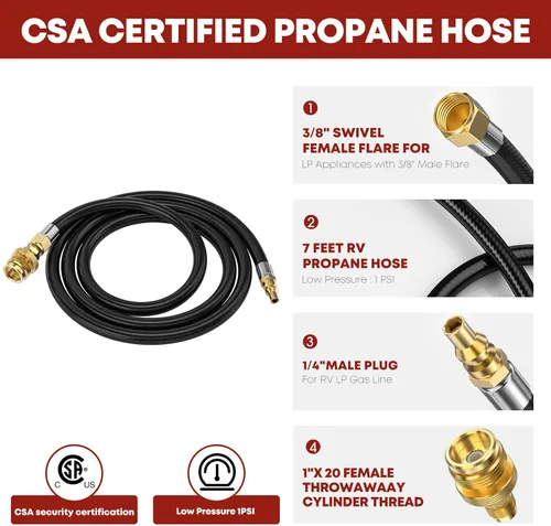 Vista 2 de GasXpert Manguera de conexión rápida de propano de 7 pies para RV a parrilla de gas, accesorios de conexión rápida de propano para botella