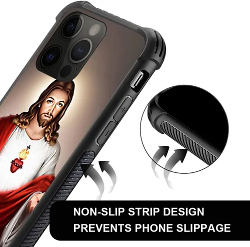Vista 2 de Funda compatible con iPhone 14 Pro Max, funda de teléfono de Jesucristo para hombres y mujeres, marco de rosca antideslizante de TPU suave en cuatro